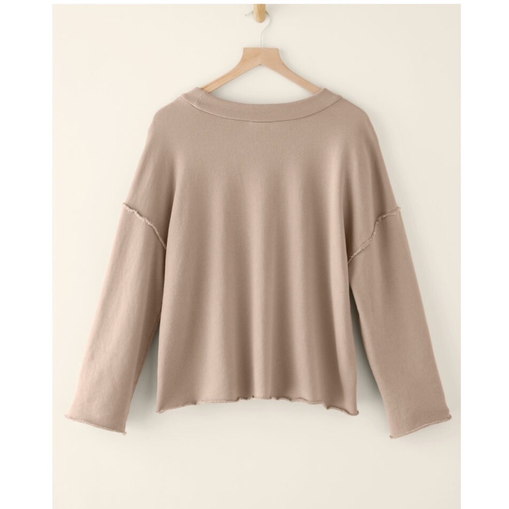 Eileen Fisher Size Small Organic Cotton French Terry Popover Sweatshirt Tan - Picture 2 of 12